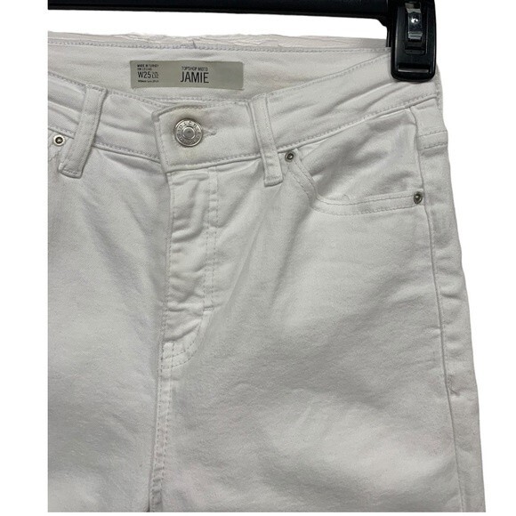 TOPSHOP Moto | Jamie High Waist Ankle Grazer Skinny White Jeans 25 - Picture 7 of 8